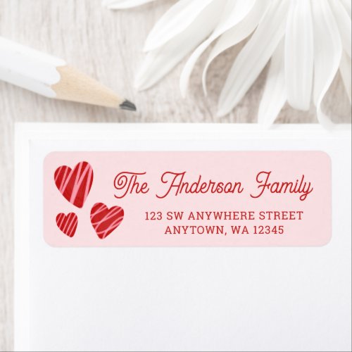 Whimsical Red Hearts Pink Return Address Label