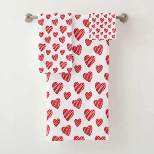 Whimsical Red Hearts Valentines Day Bath Towel Set