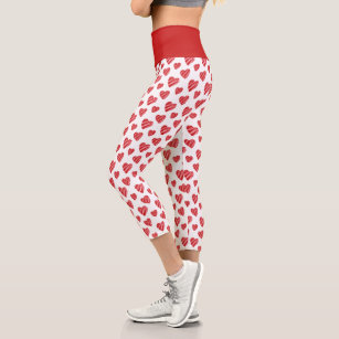 Whimsical Red Hearts Valentine's Day Capri Leggings