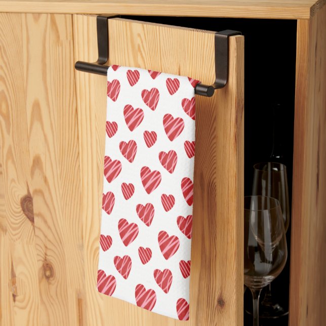 Whimsical Red Hearts Valentine's Day Kitchen Towel (Thirds Fold)
