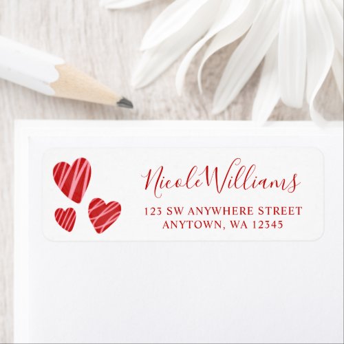 Whimsical Red Hearts Valentines Day Label