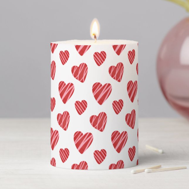 Whimsical Red Hearts Valentine's Day Pillar Candle (In Situ)