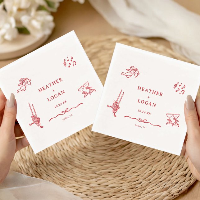 Whimsical Red Let's Toast Engagement Party Napkins (Creator Uploaded)