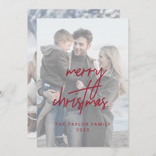 Whimsical Red Merry Christmas 2 Vertical Photos Holiday Card