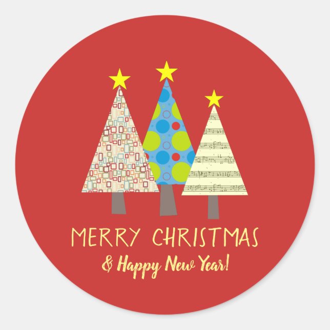 Whimsical Red Merry Christmas Classic Round Sticker (Front)