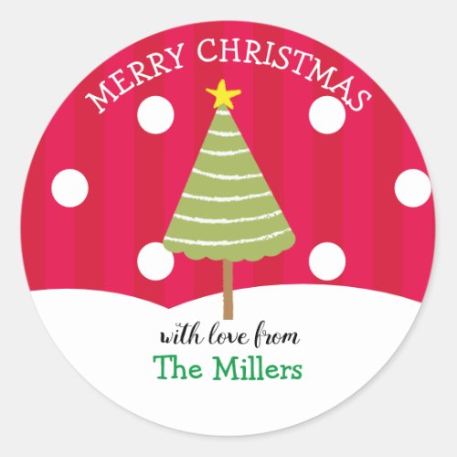 Whimsical Red Merry Christmas Tree  Classic Round Sticker