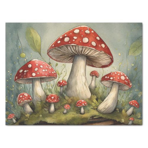 Whimsical Red Mushrooms Illustration Decoupage Tissue Paper