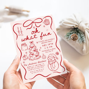 Whimsical Red Oh What Fun Christmas Party Invitation