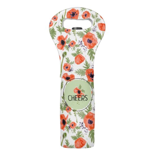 Whimsical Red Orange Poppies Flowers Pattern Wine Bag