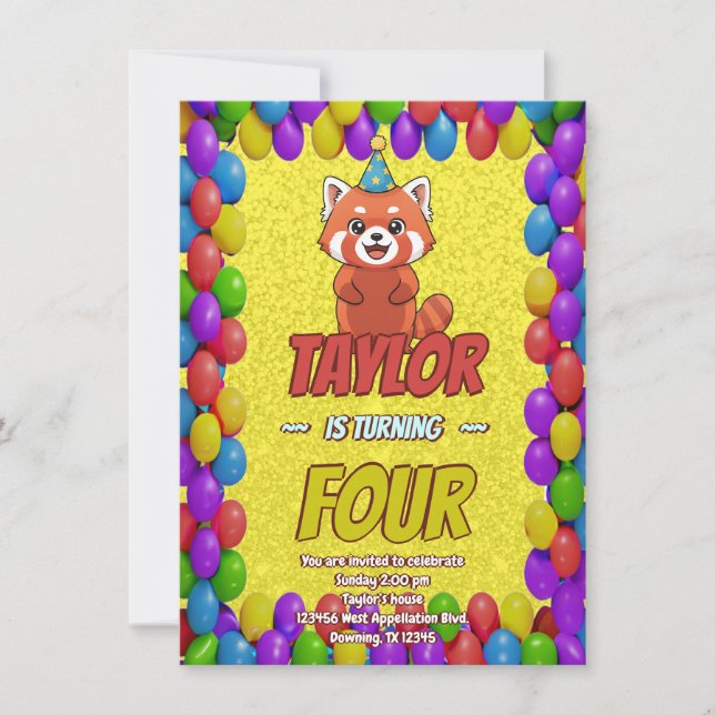 Whimsical Red Panda Adult Invite (Front)