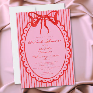 Whimsical Red Pink Bow Stripe Bridal Shower Invitation