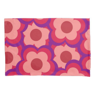 Whimsical Red & Pink Floral Retro, Bold Preppy Pillow Case