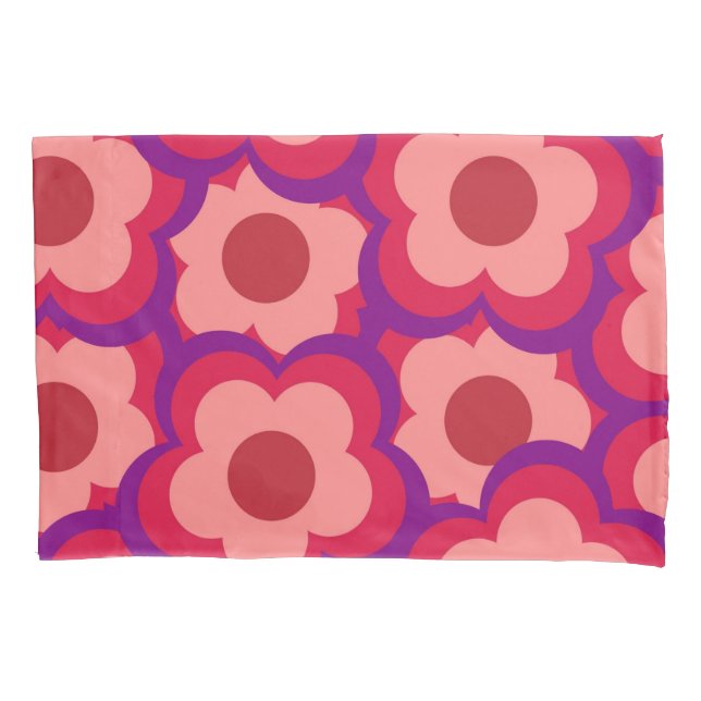 Whimsical Red & Pink Floral Retro, Bold Preppy Pillow Case (Front)