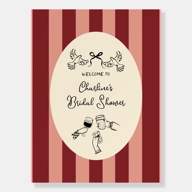 Whimsical Red Pink Striped Scribble Bridal Shower Foam Board (Front)