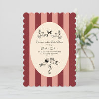 Whimsical Red Pink Striped Scribble Bridal Shower
