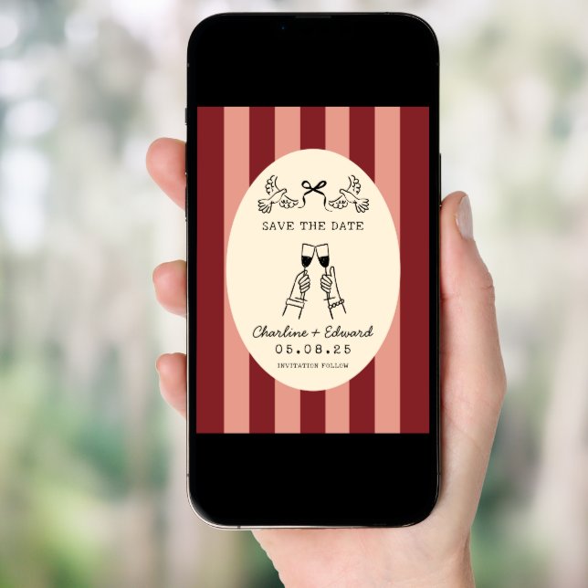 Whimsical Red Pink Striped Scribble Save the Date  Invitation (Front Digital)