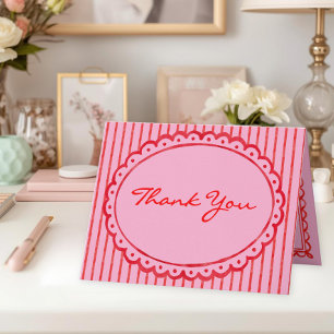 Whimsical Red Pink Watercolor Stripe Wedding Thank You Card