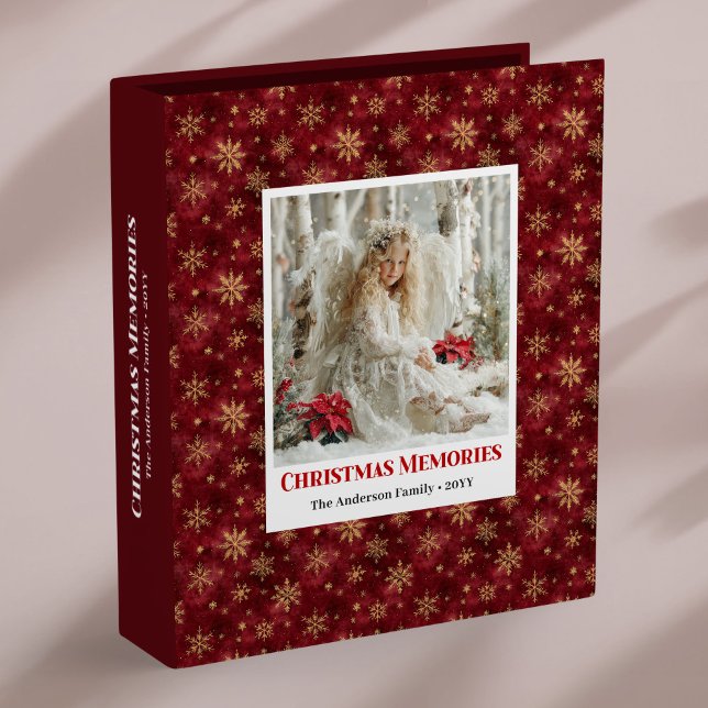 Whimsical Red Poinsettia Angel Christmas Photo 3 Ring Binder (Whimsical Red Poinsettia Angel Christmas ring binder)