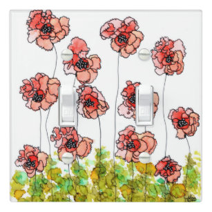 Whimsical Red Poppy Flowers  Light Switch Cover
