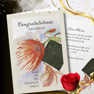 Whimsical Red Protea Graduation Card for Her