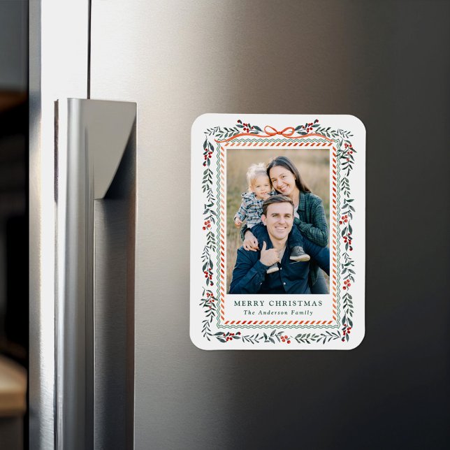 Whimsical Red Ribbon and Greenery 2 Photo Magnet (Creator Uploaded)