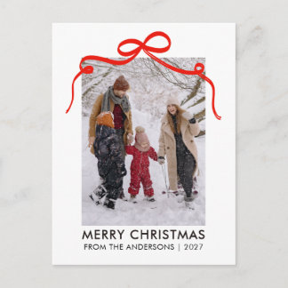 Whimsical Red Ribbon Arch Single Photo Christmas Holiday Postcard