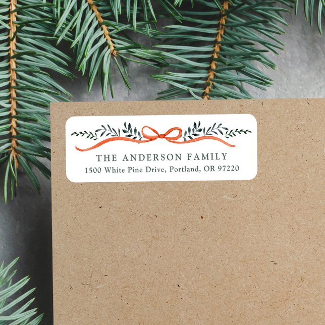 Whimsical Red Ribbon Christmas Return Address Label (Creator Uploaded)