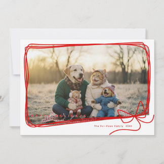 Whimsical Red Ribbon Frame Holiday Photo Card