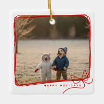 Whimsical Red Ribbon Frame Holiday Photo