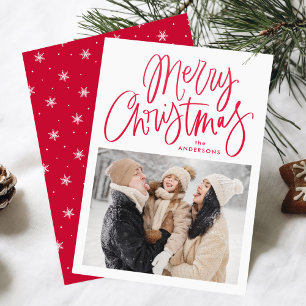 Whimsical Red Script Merry Christmas Letterpress Photo Cards