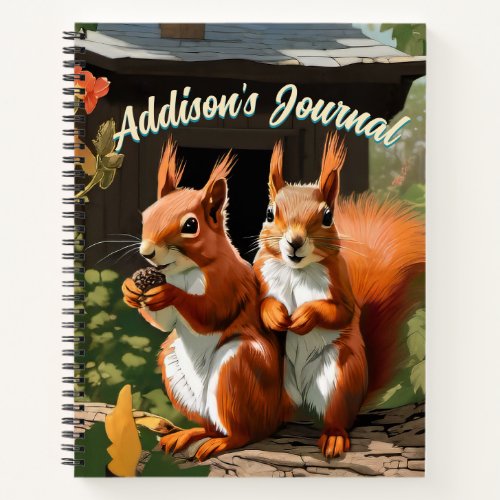 Whimsical Red Squirrels Illustrated journal