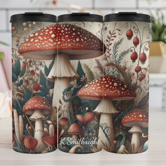 Whimsical Red Toadstool Mushroom Forest Thermal Tumbler (Creator Uploaded)