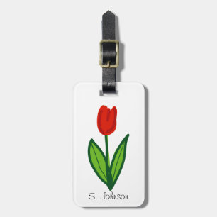 Whimsical red tulip flower travel luggage tag