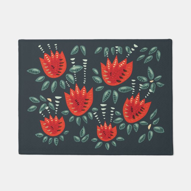  Whimsical Red Tulips Floral Art – Abstract Spring Doormat (Front)