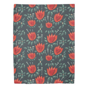 Whimsical Red Tulips Floral Art – Abstract Spring Duvet Cover