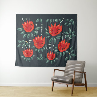 Whimsical Red Tulips Floral Art – Abstract Spring Tapestry