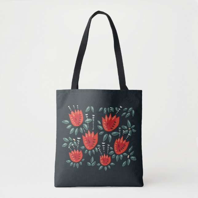  Whimsical Red Tulips Floral Art – Abstract Spring Tote Bag (Front)