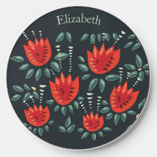 Whimsical Red Tulips Floral Art – Abstract Spring  Wireless Charger