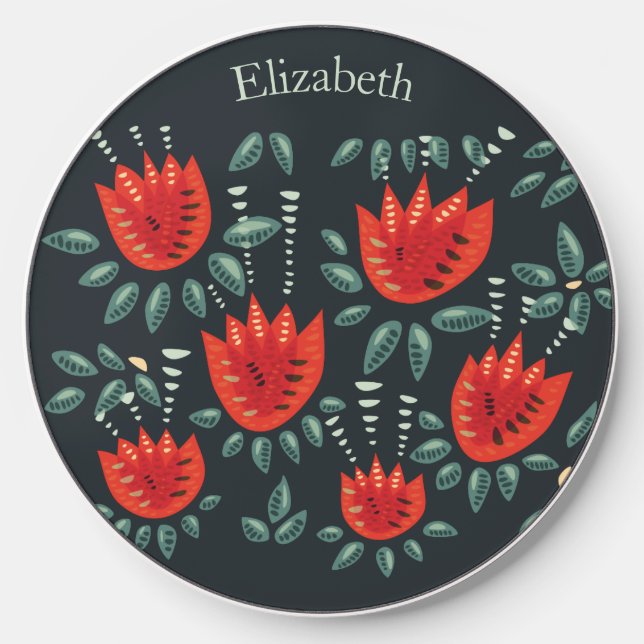 Whimsical Red Tulips Floral Art – Abstract Spring  Wireless Charger (Front)