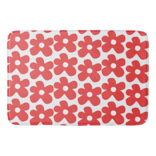 Whimsical Red & White Flower Retro and Cheerful Bath Mat