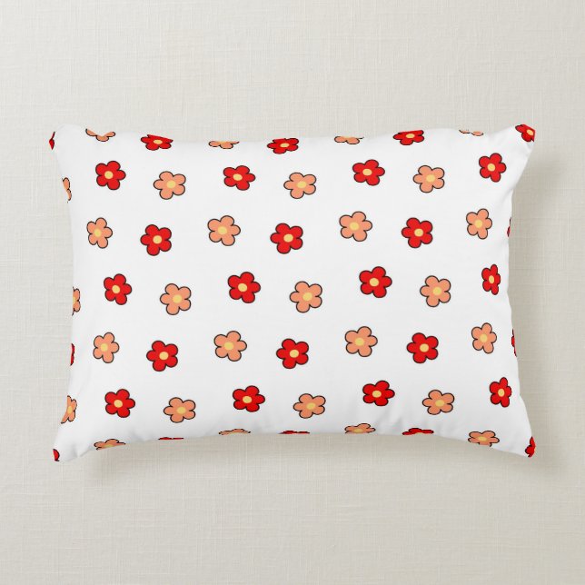 Whimsical Red & White Flower Retro Floral Design Accent Pillow (Front)
