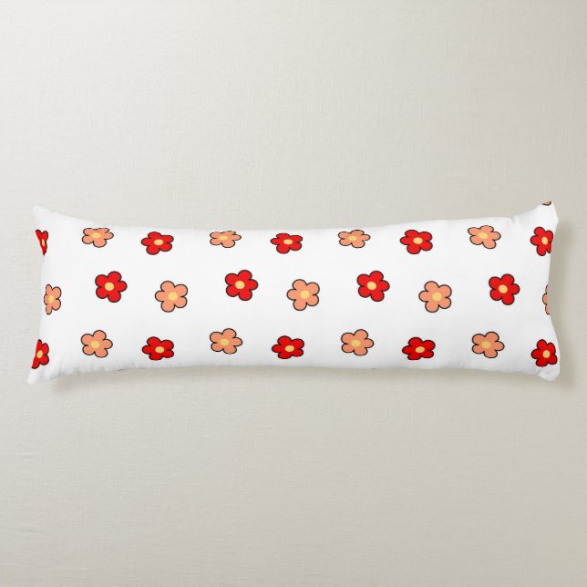 Whimsical Red & White Flower Retro Floral Design Body Pillow (Front)
