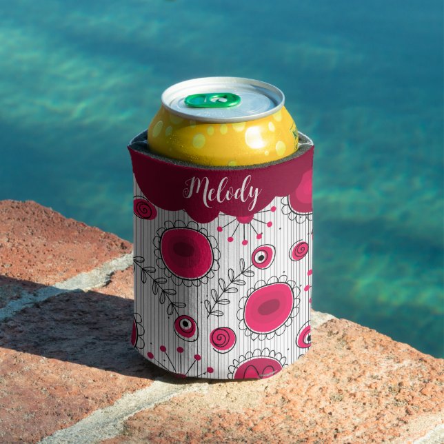 Whimsical red white hearts flowers floral name can cooler (In Situ Pool)