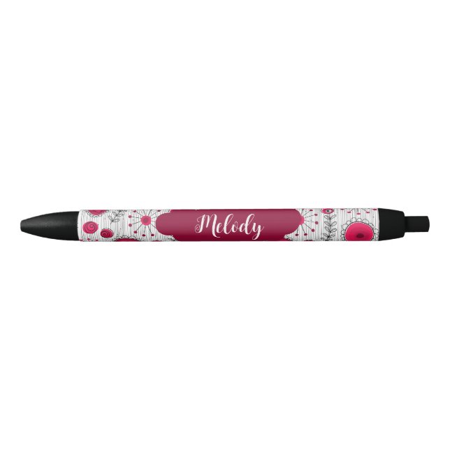 Whimsical red white hearts flowers floral name pen (Front)