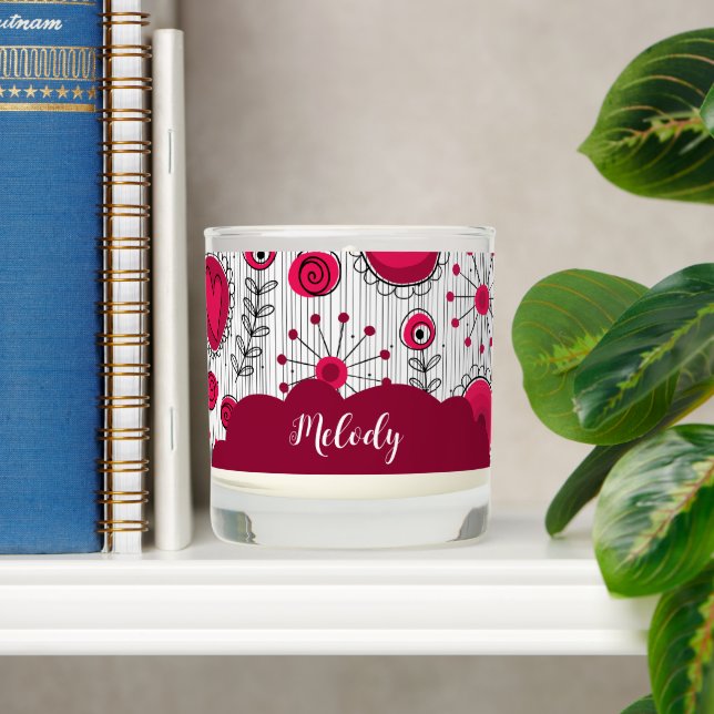 Whimsical red white hearts flowers floral name scented candle (Shelf)