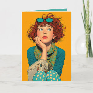 Whimsical Redhead in Polka Dots Invitation