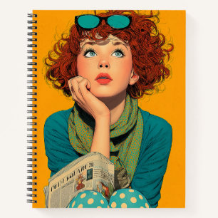 Whimsical Redhead in Polka Dots Notebook