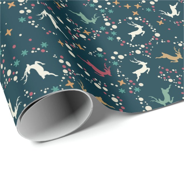 Whimsical Reindeer and Bubbles Christmas Wrapping Paper (Roll Corner)