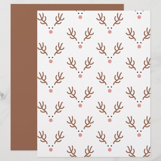 Whimsical Reindeer Boho Pattern Scrapbook Paper (Front/Back)