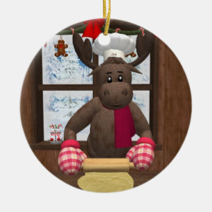 Whimsical Reindeer Chef Ceramic Ornament